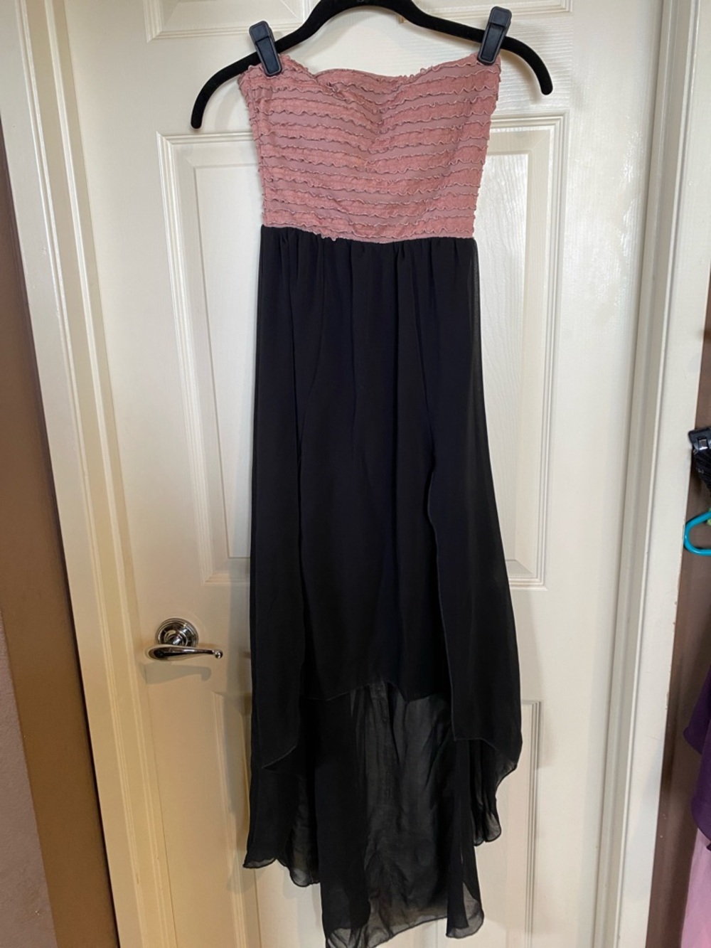 Just Me Strapless Pink and Black High-Low Dress